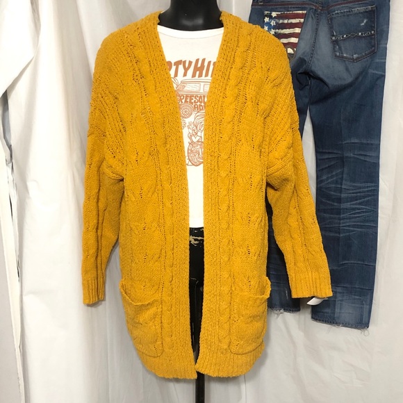 Love Tree Sweaters - Love Tree Open Front Oversized Sweater Mustard Med